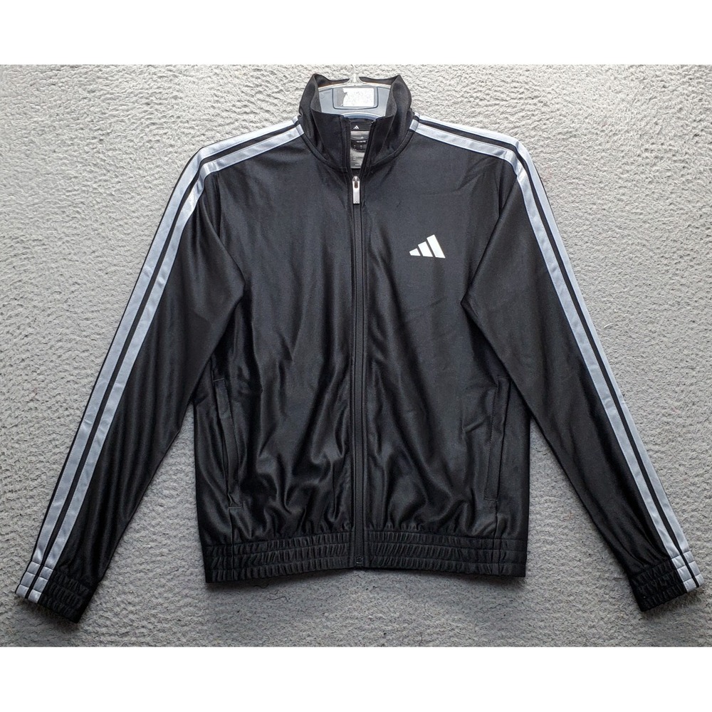Adidas Essentials 3 Stripes Track Jacket Womens Small Black Athletic Zip Up EUC